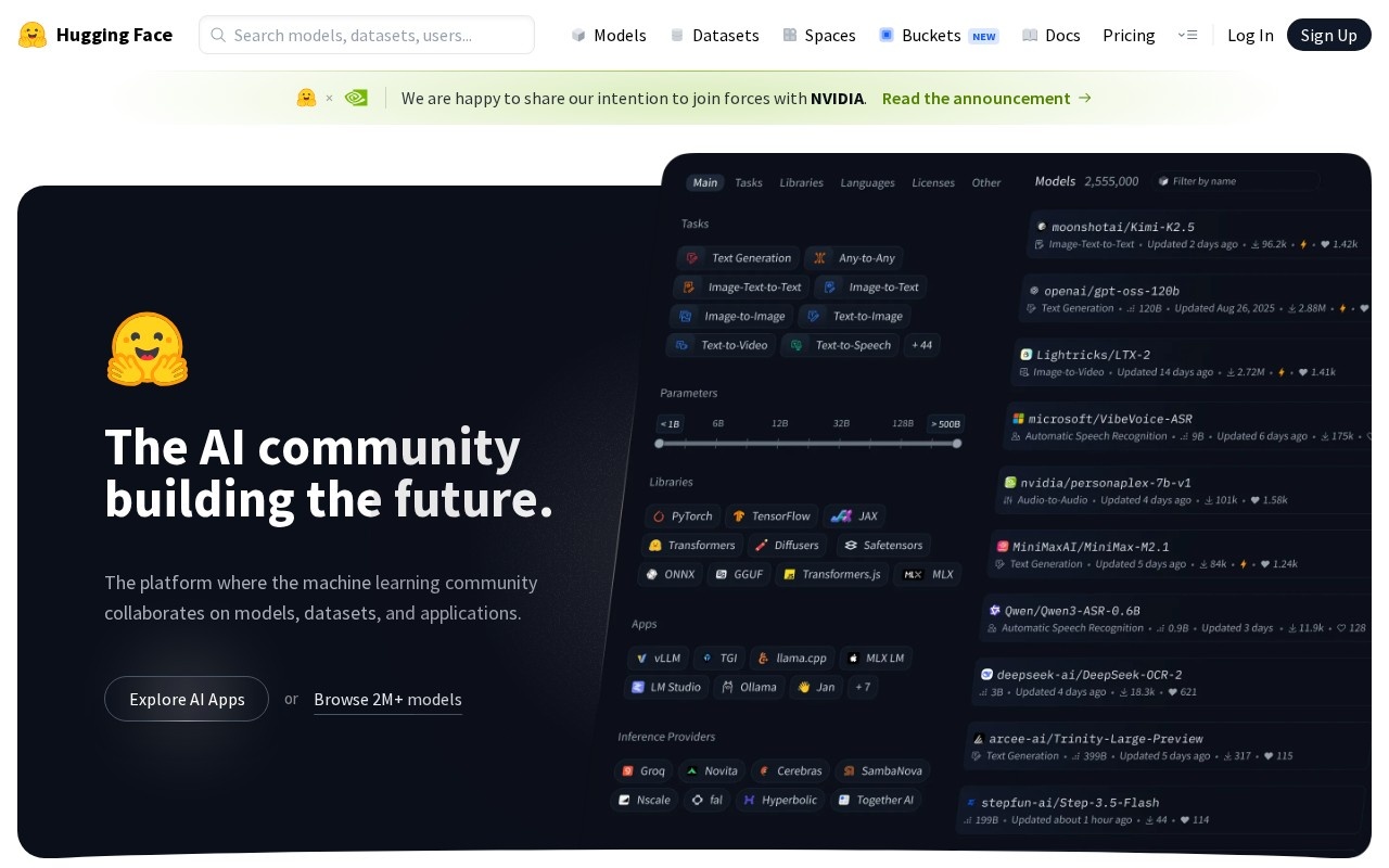 Hugging Face carried the announcement banner on its own homepage, captured 7 September 2026. The platform hosts more than three million models.