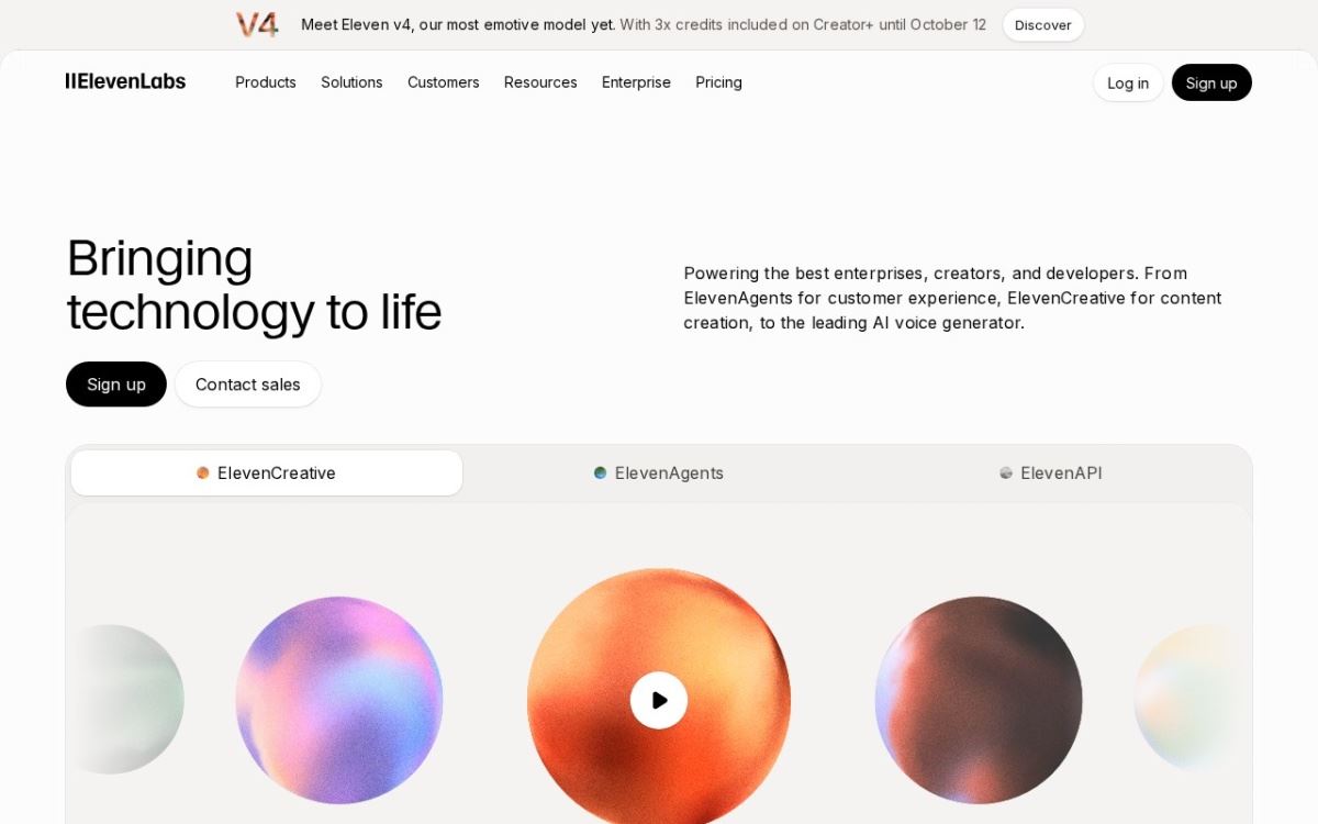 elevenlabs.io homepage, captured 7 October 2026.