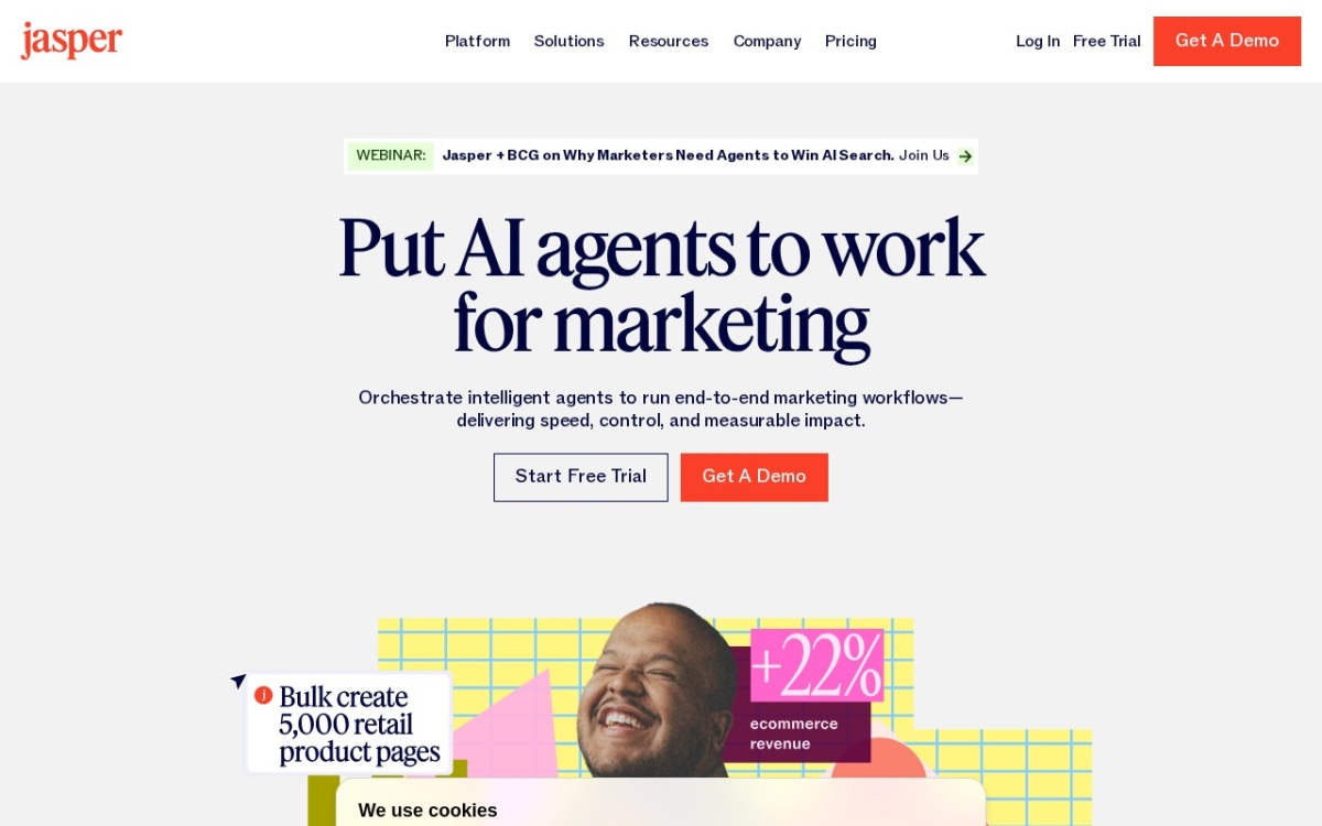 jasper.ai homepage, captured 9 September 2026.
